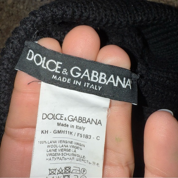 DOLCE & GABBANA 100% Wool Beanie Knit Crochet Black One Size